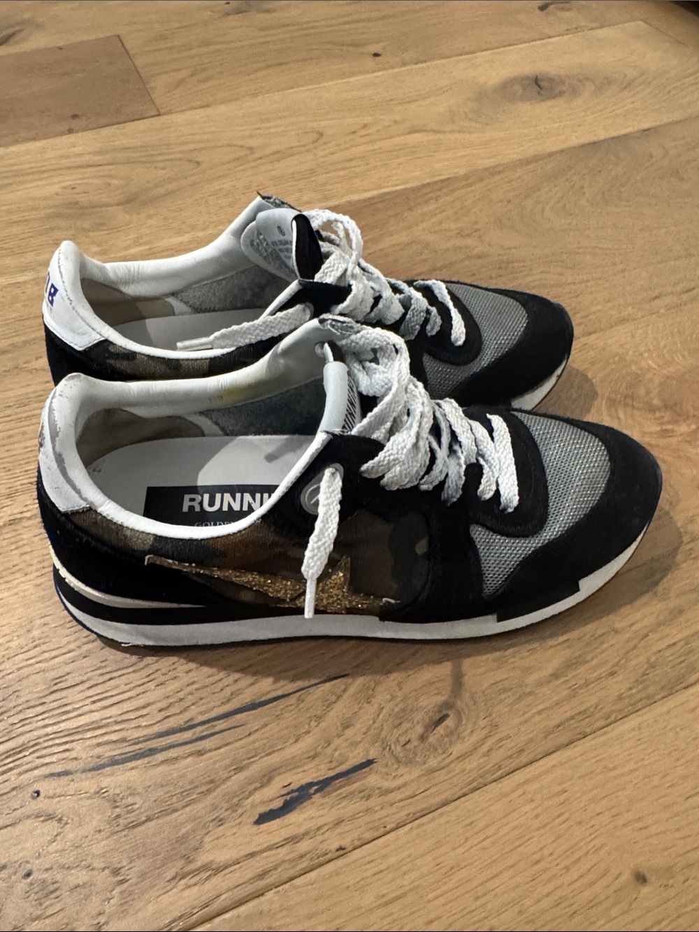 Black & Gray Runner Sneakers with Gold Accent